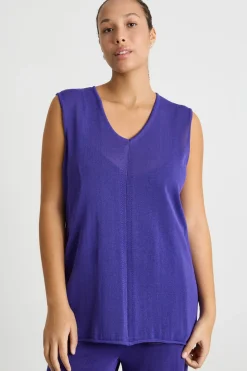 Top smanicato in maglia - Viola