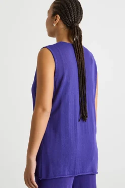Top smanicato in maglia - Viola