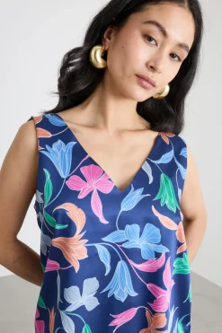 Top smanicato in twill - Blu