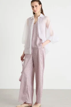 Top smanicato in twill - Rosa Viola Biano
