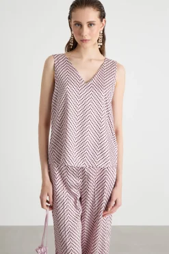 Top smanicato in twill - Rosa Viola Biano