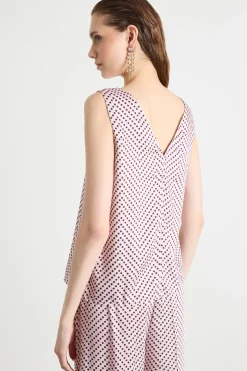 Top smanicato in twill - Rosa Viola Biano