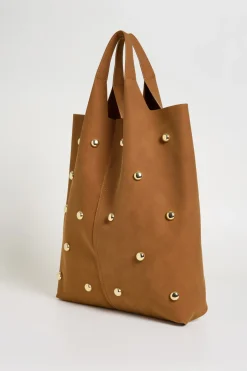 Tote bag con borchie - Marrone