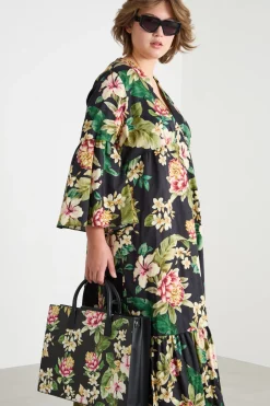 Tote bag in tessuto spalmato - Nero Rosa Verde