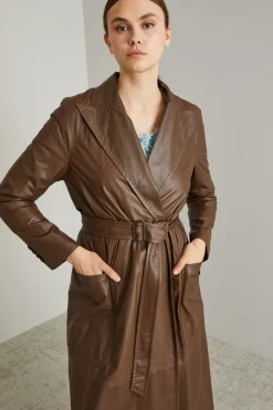 Trench a vestaglia in nappa - Marrone