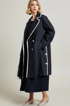 Trench con bordi a contrasto - Blu Bianco
