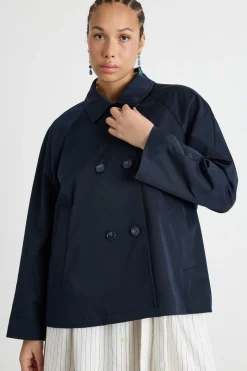 Trench corto in gabardina - Blu