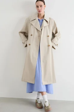 Trench doppiopetto con cintura - Beige