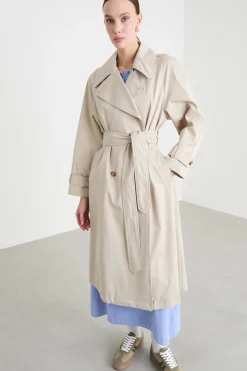 Trench doppiopetto con cintura - Beige