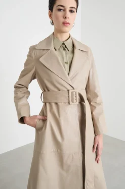 Trench doppiopetto con cintura - Beige