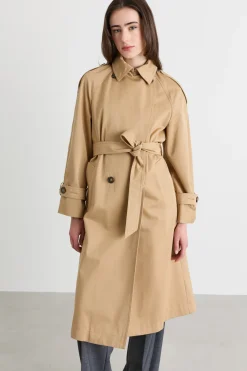 Trench doppiopetto con cintura - Cammello