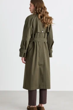 Trench doppiopetto con cintura - Verde