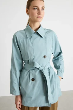 Trench doppiopetto corto - Azzurro