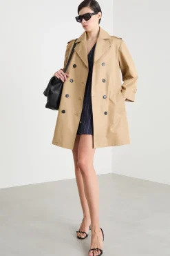 Trench doppiopetto in gabardina antigoccia - Cammello