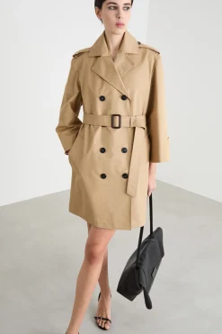 Trench doppiopetto in gabardina antigoccia - Cammello