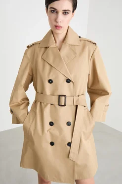 Trench doppiopetto in gabardina antigoccia - Cammello