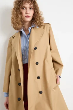 Trench doppiopetto in gabardina antigoccia - Cammello