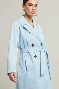 Trench doppiopetto in gabardina - Azzurro