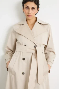 Trench doppiopetto in raso antigoccia - Beige