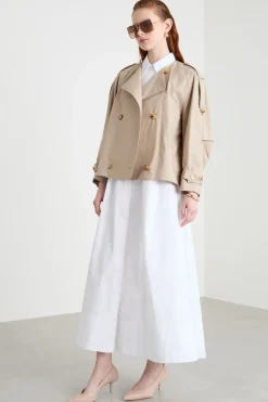 Trench girocollo in twill antigoccia - Beige