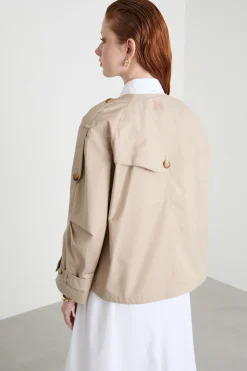 Trench girocollo in twill antigoccia - Beige
