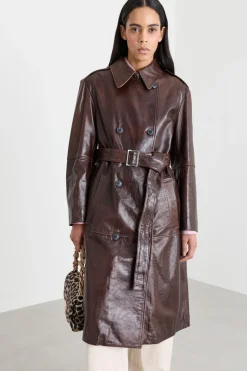 Trench glossy con cintura - Marrone