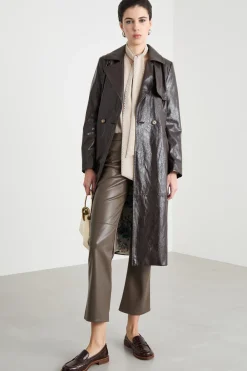 Trench in jersey spalmato - Marrone