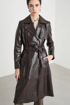 Trench in jersey spalmato - Marrone