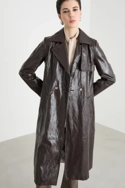Trench in jersey spalmato - Marrone