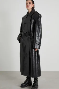 Trench in nappa con cintura - Nero