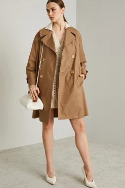 Trench in twill con cintura - Marrone Chiaro
