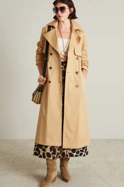 Trench lungo con cintura - Beige