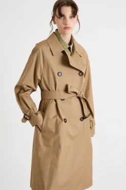 Trench midi doppiopetto in twill antigoccia - Cammello
