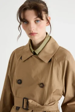 Trench midi doppiopetto in twill antigoccia - Cammello