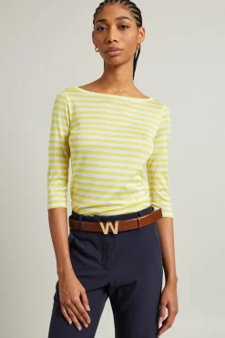 T-shirt in jersey di pura seta - Bianco Giallo