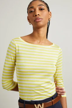 T-shirt in jersey di pura seta - Bianco Giallo