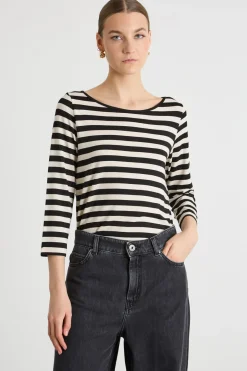 T-shirt a coste - Bianco Nero