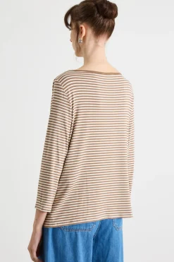 T-shirt a coste - Marrone Bianco