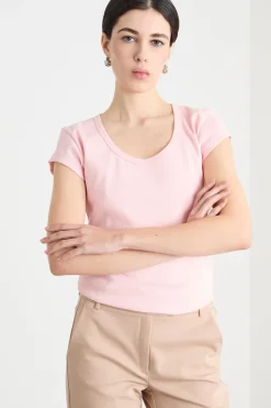 T-shirt a costine - Rosa