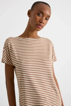 T-shirt aderente - Marrone Bianco