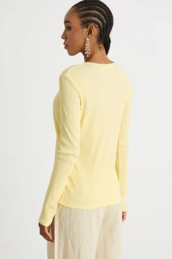 T-shirt a maniche lunghe in jersey - Giallo