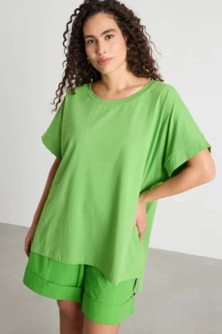 T-shirt ampia con manica a kimono - Verde