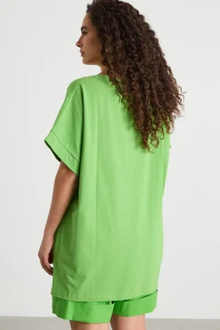 T-shirt ampia con manica a kimono - Verde