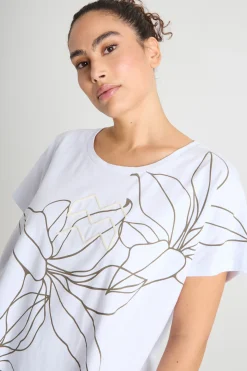 T-shirt ampia in jersey con stampa - Bianco