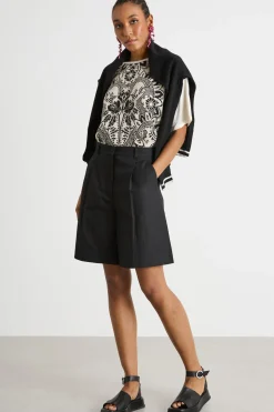 T-shirt bi-materiale stampata - Bianco Nero