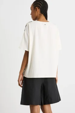 T-shirt bi-materiale stampata - Bianco Nero