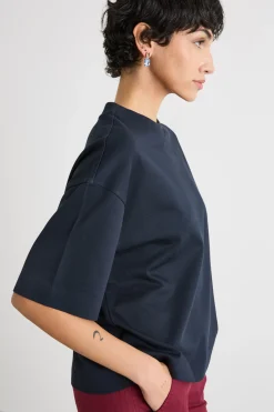 T-shirt boxy a spalla scesa - Blu