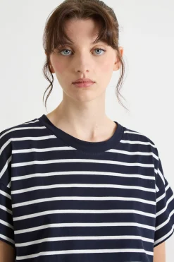 T-shirt boxy a spalla scesa - Blu Bianco