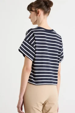 T-shirt boxy a spalla scesa - Blu Bianco