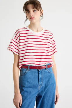 T-shirt boxy a spalla scesa - Rosso Bianco